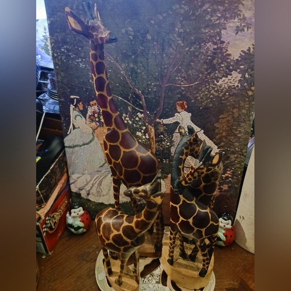 🪵Family Of Giraffe(4)Wood Sculpture  African Art Hand Carved Made In Kenya🇰🇪 - Picture 13 of 16